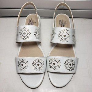 Corinne White Open Toe Stretch Slingback Sandals